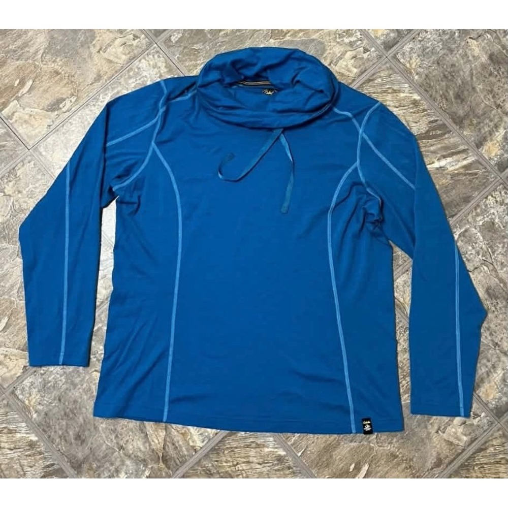 Cabela's Icebreaker Pullover Women 2XL Blue Merino Wool Cowl Neck Top